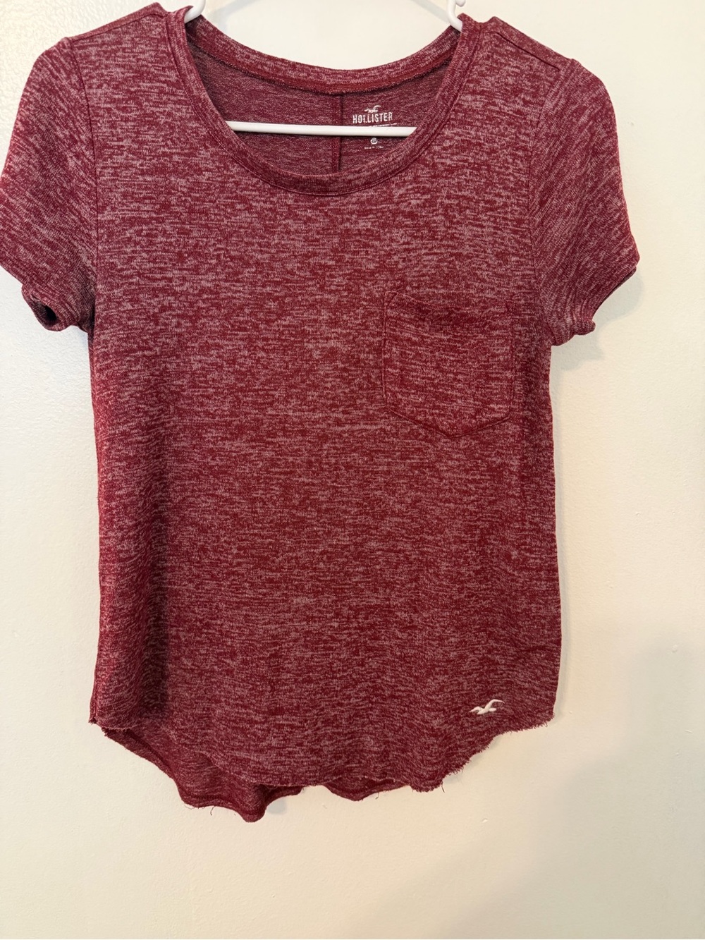 Hollister Marled Wine Short Sleeve Pocket Tee